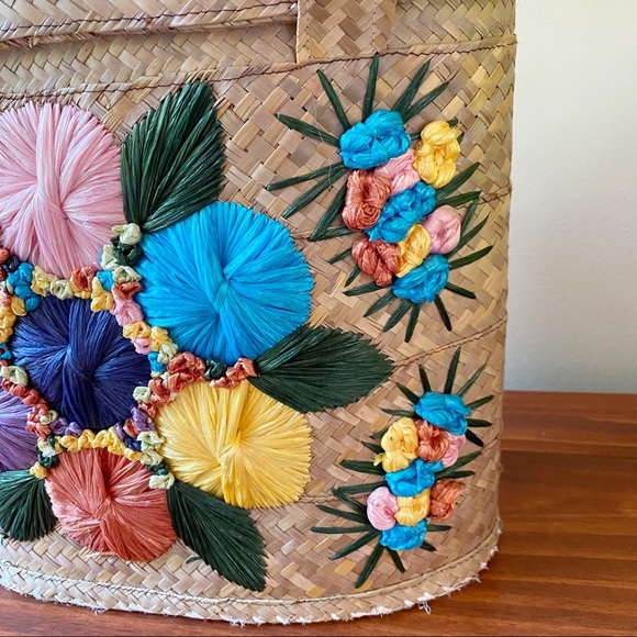 Vintage Embroidered Wicker Straw Bahamas Beach Bag - Picture 2 of 4